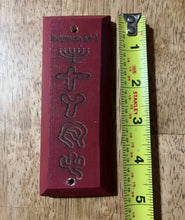 Load image into Gallery viewer, Red Mezuzah with Menorah - Pictograph Hebrew
