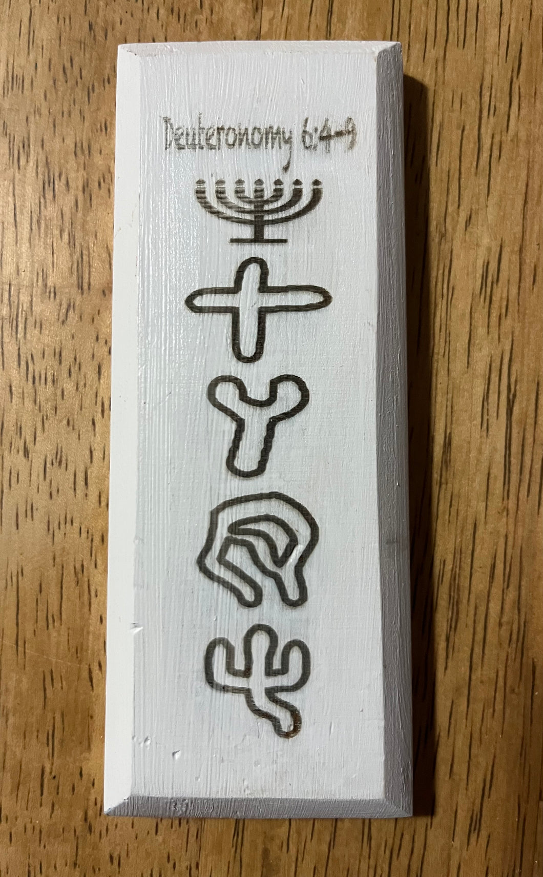 White Mezuzah with Menorah - Pictograph Hebrew