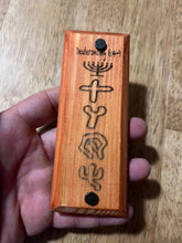 Load image into Gallery viewer, Brown Mezuzah with Menorah - Pictograph Hebrew
