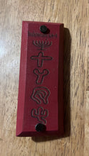 Load image into Gallery viewer, Red Mezuzah with Menorah - Pictograph Hebrew
