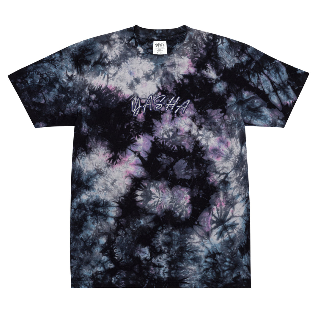 YASHA, embroider letters, tie-dye t-shirt