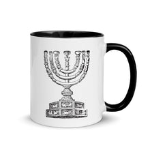 Load image into Gallery viewer, Shabbat Shalom &amp; Menorah, Mug with Color Inside
