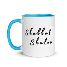 Load image into Gallery viewer, Shabbat Shalom &amp; Menorah, Mug with Color Inside
