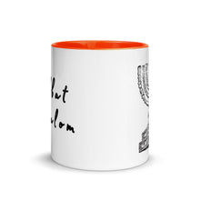 Load image into Gallery viewer, Shabbat Shalom &amp; Menorah, Mug with Color Inside
