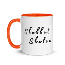 Load image into Gallery viewer, Shabbat Shalom &amp; Menorah, Mug with Color Inside
