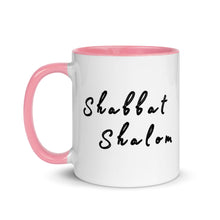 Load image into Gallery viewer, Shabbat Shalom &amp; Menorah, Mug with Color Inside

