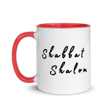 Load image into Gallery viewer, Shabbat Shalom &amp; Menorah, Mug with Color Inside

